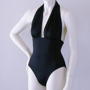 Black Retro Marilyn Halter One Piece Swimsuit S-M-L-XL image 1