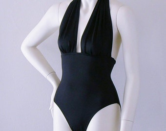 Black Retro Marilyn Halter One Piece Swimsuit S-M-L-XL