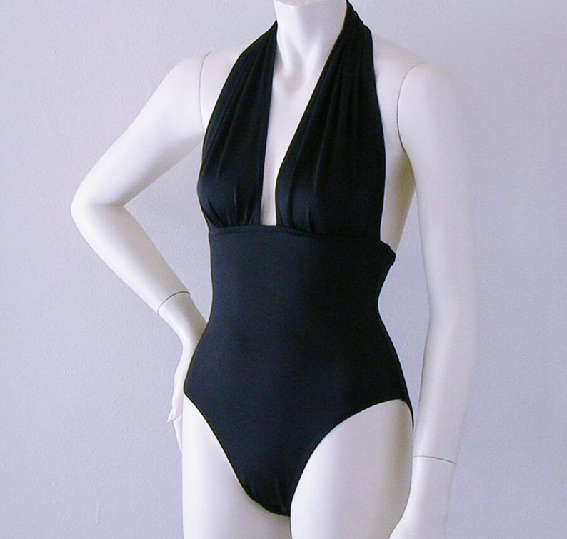 Black Retro Marilyn Halter One Piece Swimsuit S-M-L-XL image 1