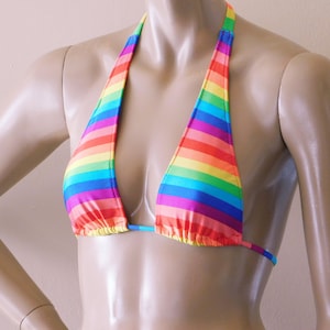 Sliding Halter Bikini Top in Rainbow Stripe in Cup Sizes to DD