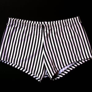 Mens Low Rise Square Cut Swimsuit in Black and White Mini Stripe