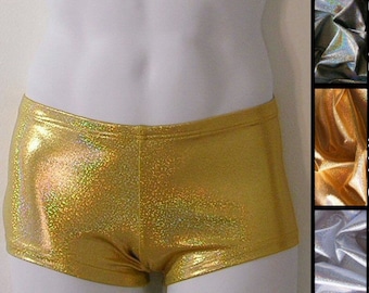 Mens Low Rise Square Cut Swimsuit in Gold, Silver, and Disco Ball Glitter Hologram