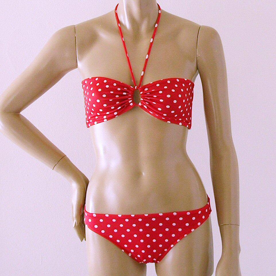 Bandeau and Brazilian or Standard Bottom Bikini in Red Polka