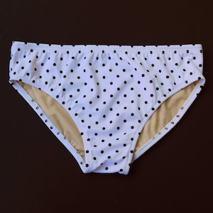 Mens Swim Brief Swimsuit in Regular or Low Rise in White and Black Mini Polka Dot