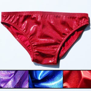 MENS Low Rise Swim Brief Swimsuit in Red, Blue or Purple Glitter Hologram