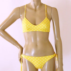 Crossback Ballet Top and Tie Bottom Bikini in Yellow Polka Dot