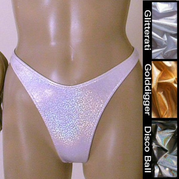 Hologram Highcut Thong Bikini Bottoms in Silver