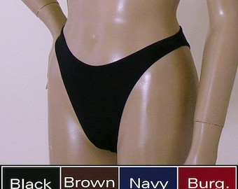 80s années 90s High Leg Brazilian Bikini Bottom en noir, bourgogne, marron, bleu marine, gris et nu