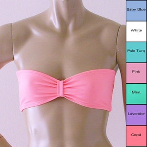 Strapless Retro Bandeau Bikini Top in Mint, Coral, Baby Blue, Turquoise, Lavender, White, Pink