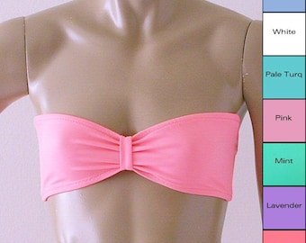 Strapless Retro Bandeau Bikini Top in Mint, Coral, Baby Blue, Turquoise, Lavender, White, Pink
