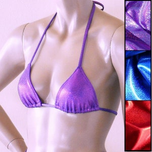 Triangle Bikini Top in Red, Blue and Purple Glitter Hologram in Sizes to DD