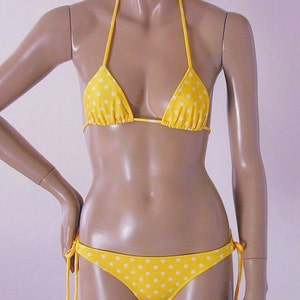 Yellow Polka Dot Triangle Top and Tie Bottom Bikini