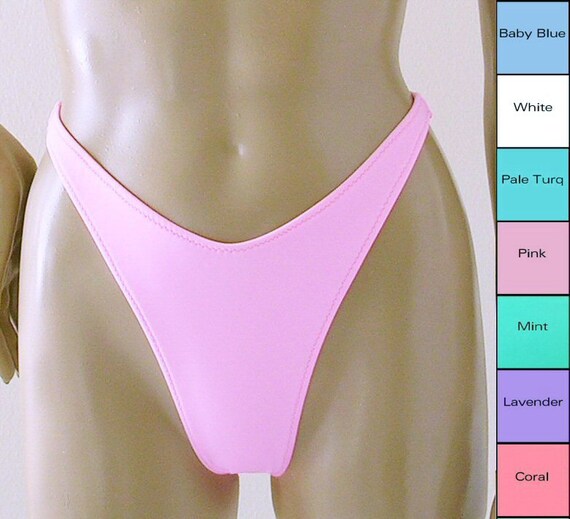 80s 90s Brazilian Bikini Bottom With High Leg In White Pink Etsy