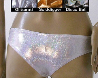 Cheeky Brazilian Boy Short Bikini Bottom in Gold, Silver, and Disco Ball Glitter Hologram in S-M-L-XL