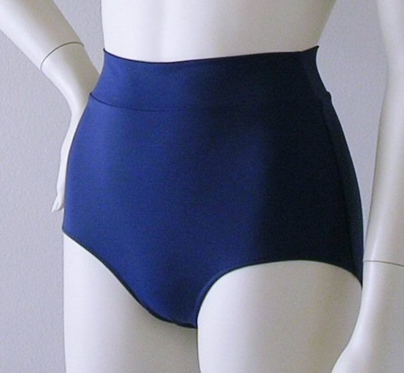 High Waisted Bikini Bottom with Banded Waist in Black, Navy, Burgundy or Brown in S-M-L-XL image 4