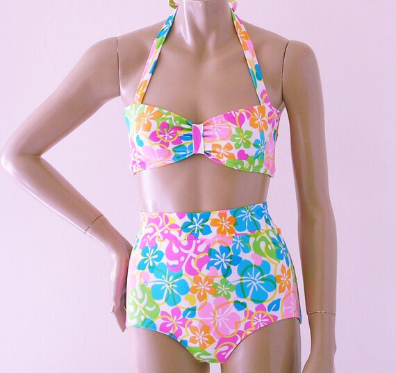 high waisted bikini with bandeau top