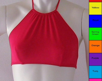 High Neck Halter Bikini Top in Red, Blue, Orange, Turquoise, Green, Yellow, Fuschia, or Purple