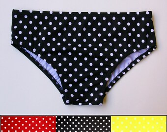 Mens Swim Brief in Regular Rise in Yellow, Black or Red Polka Dot