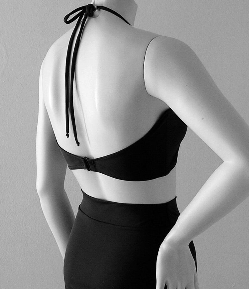 and Burgundy in S-M-L-XL Brown High Waisted Swimsuit Bikini Bottom and Retro Bandeau Top in Black Navy Blue