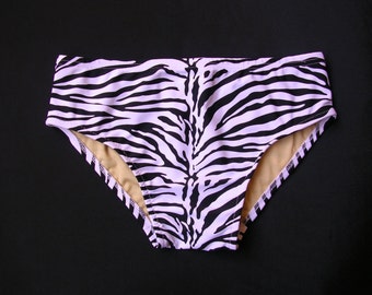 Mens Swim Brief Swimsuit in Regular or Low Rise in Black and White Zebra Print