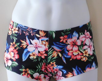 Mens Low Rise Square Cut Swimsuit in Hibiscus Floral Print