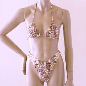 High Leg Thong Bikini Bottom and Triangle Bikini Top in Regency Paisley Print