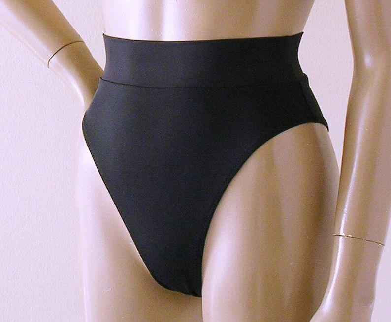 80s 90s High Leg Brazilian Banded Bikini Bottom in Black image 1