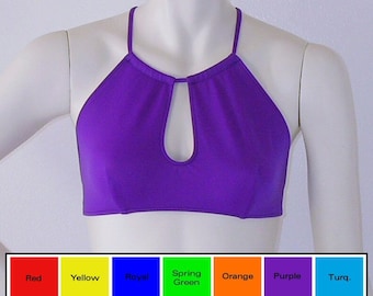 High Neck Teardrop X-Back Halter Bikini Top in Red, Yellow, Blue, Green, Orange, Purple, Turquoise, Fuschia