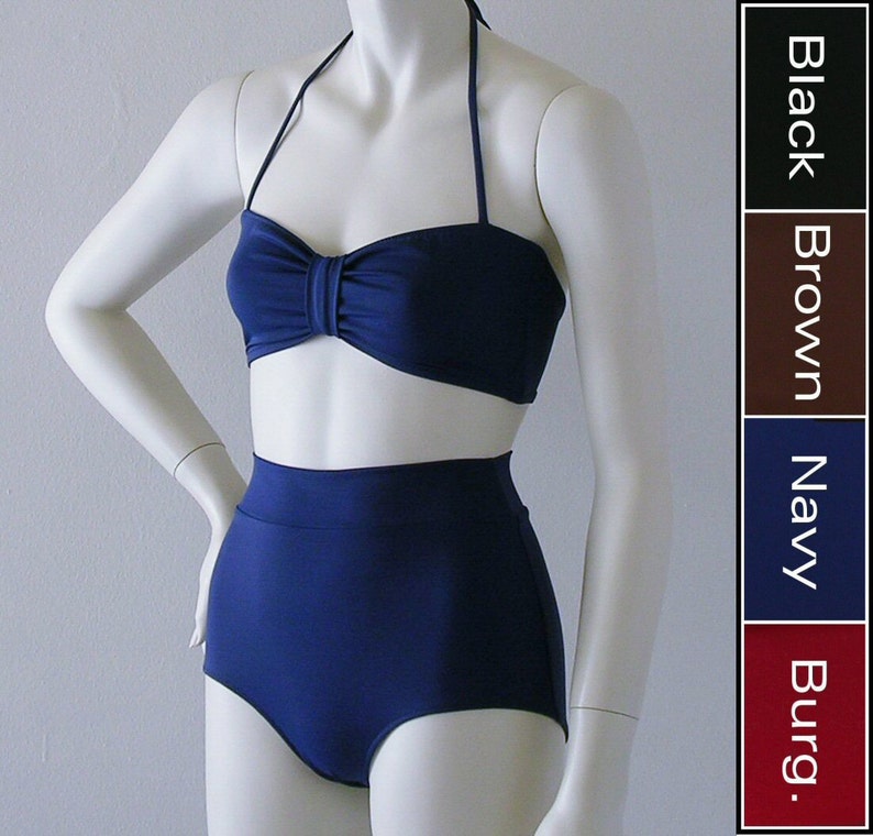 dark blue high waisted bikini bottoms