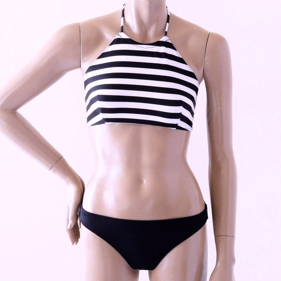 black and white halter bikini