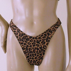 80s 90s High Leg Brazilian Bikini Bottom in Brown Leopard Print in S.M.L.XL