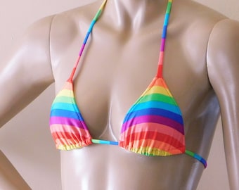 Triangle Bikini Top in Rainbow Stripe in Sizes to DD Cup