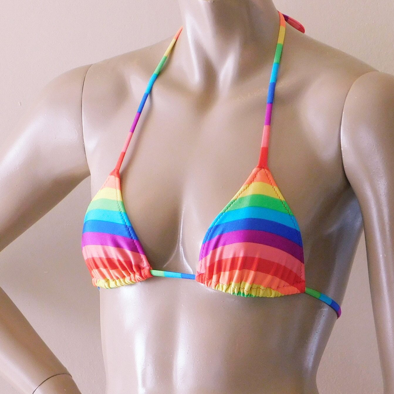 Brazilian Triangle Swim Top Swimtop in Pride Rainbow Stripe