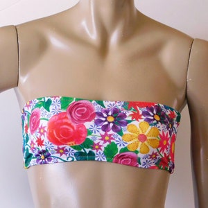 Strapless Bandeau Bikini Top in Posies White Floral Print image 1