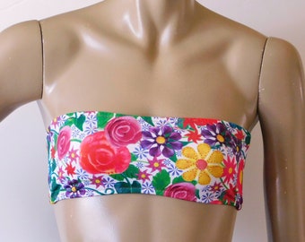 Strapless Bandeau Bikini Top in Posies White Floral Print