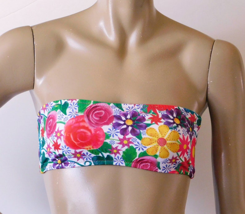 Strapless Bandeau Bikini Top in Posies White Floral Print image 1