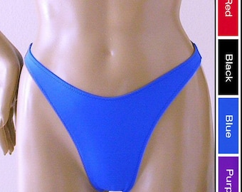 80s 90s High Leg Brazilian Bikini Bottom in Black, Royal Blue, Red, and Purple in S.M.L.XL