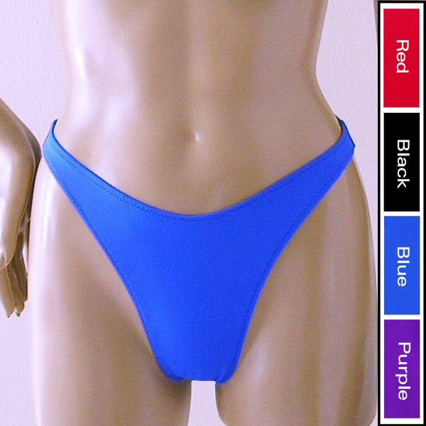 80s 90s High Leg Brazilian Bikini Bottom in Black, Royal Blue, Red, and Purple in S.M.L.XL