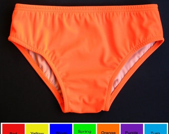 Mens Swim Brief Swimsuit in Orange, Red, Yellow, Blue, Green, Purple, Turquoise, Fuschia