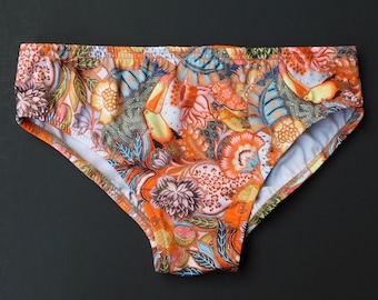 Mens Swim Brief Swimsuit in Regular or Low Rise in Rainforest Print