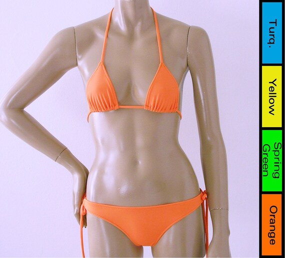 Zeg opzij koppeling Einde Triangle Bikini Top en Tie Bottom Bikini in Oranje Geel - Etsy Nederland