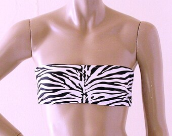 Strapless Bandeau Bikini Top in Black and White Zebra Print in Sizes to DD