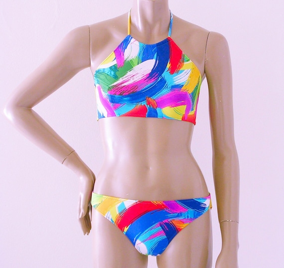 High Neck Halter Bikini Top and Full Coverage Bottom in