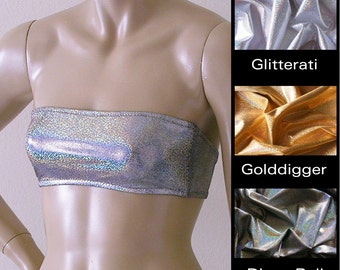 Strapless Bandeau Bikini Top in Gold, Silver, and Disco Ball Glitter Hologram S.M.L.XL.