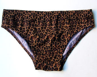 Mens Brown Leopard Low Rise Swim Brief Swimsuit