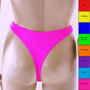 High Leg Scoop Front Thong Bikini Bottom in Red, Yellow. Green, Blue, Orange, Purple, Turquoise, Fuschia