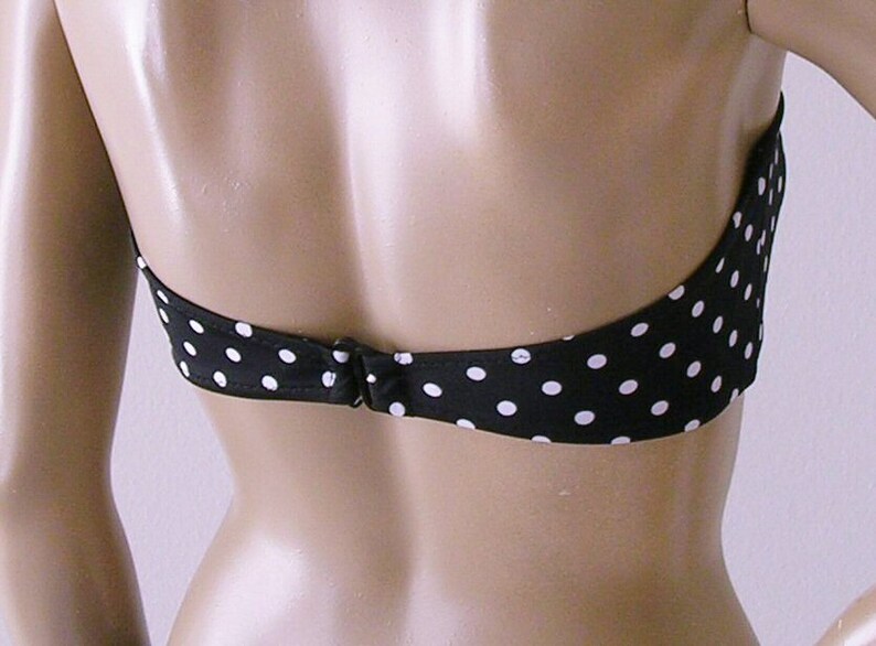 Strapless Bandeau Bikini Top and Moderate Coverage Bikini Bottom in Black Polka Dot in Custom Bra Sizes image 2