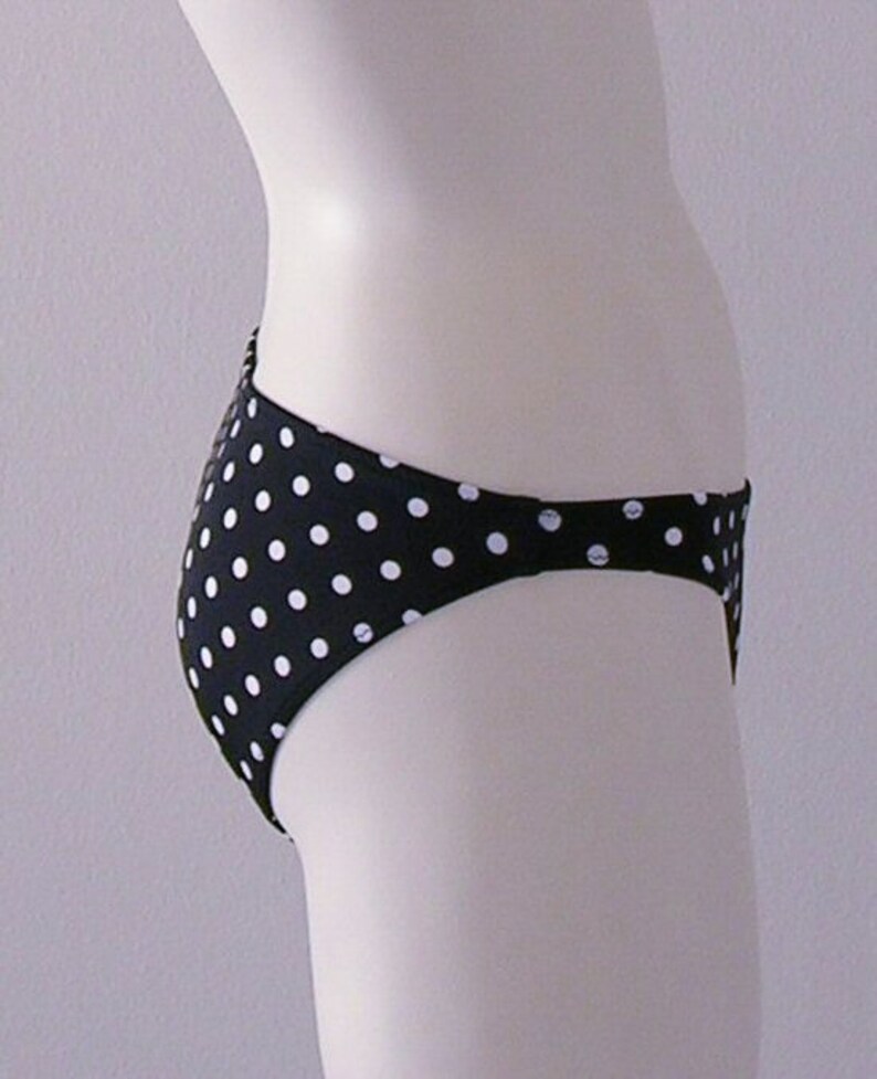 Strapless Bandeau Bikini Top and Moderate Coverage Bikini Bottom in Black Polka Dot in Custom Bra Sizes image 3