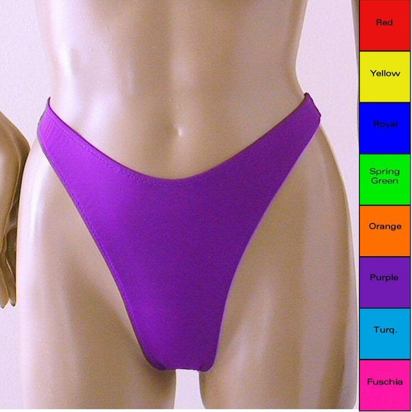 80s 90s High Leg Brazilian Bikini Bottom in Yellow, Orange, Turquoise, Green, Blue, Red, Fuschia, and Purple in S.M.L.XL