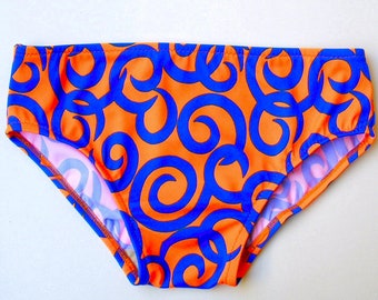 Mens Swim Brief Swimsuit in Neon Orange Curls ON SALE